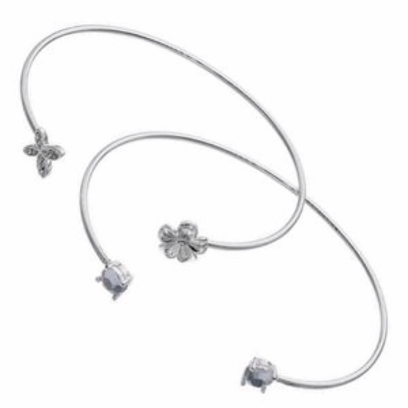 LC LAUREN CONRAD Bracelet Bangle Set Crystal Butterfly Flower Silver Tone - Picture 2 of 4